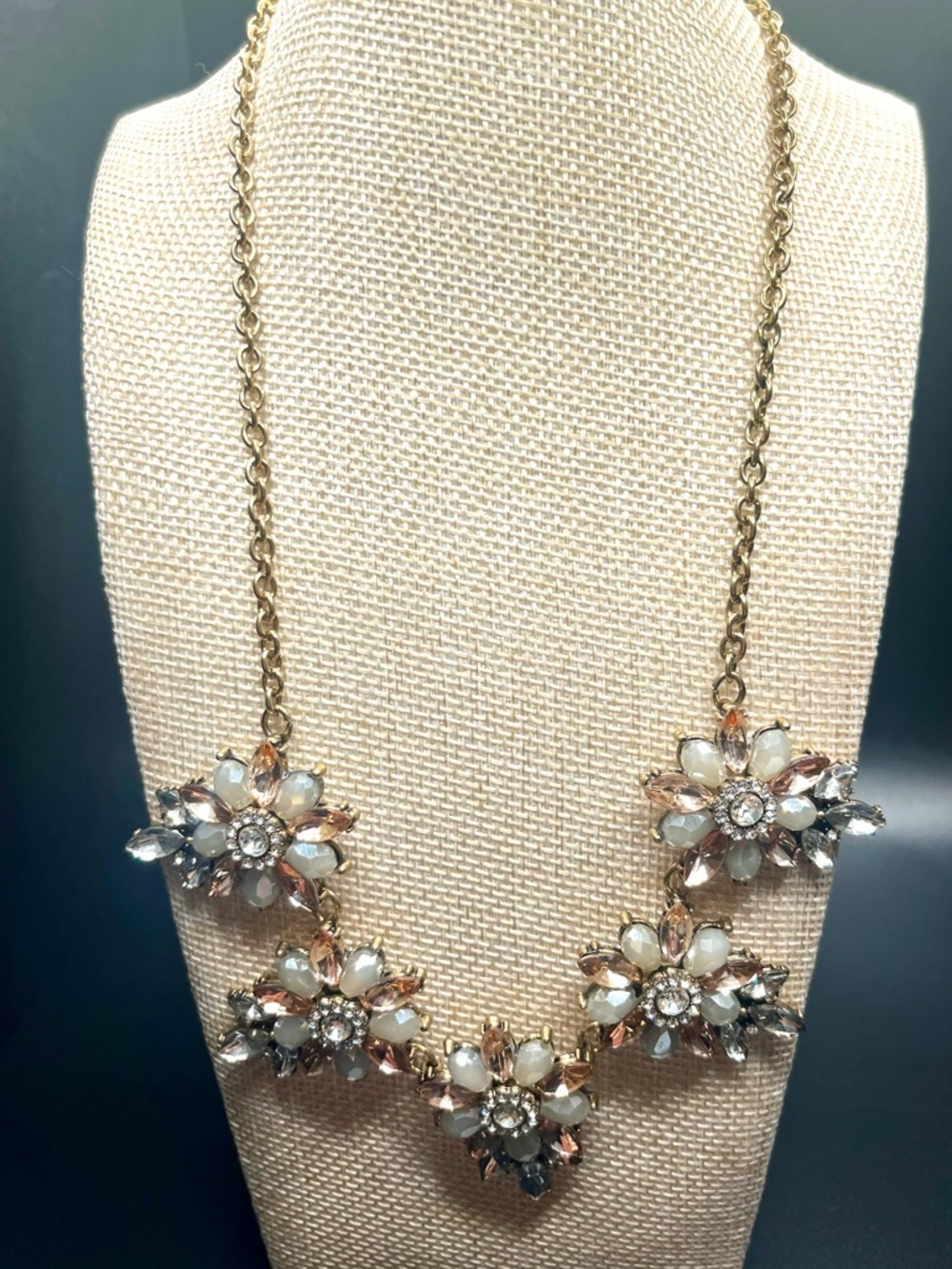 Gold-Tone White Floral Statement Necklace